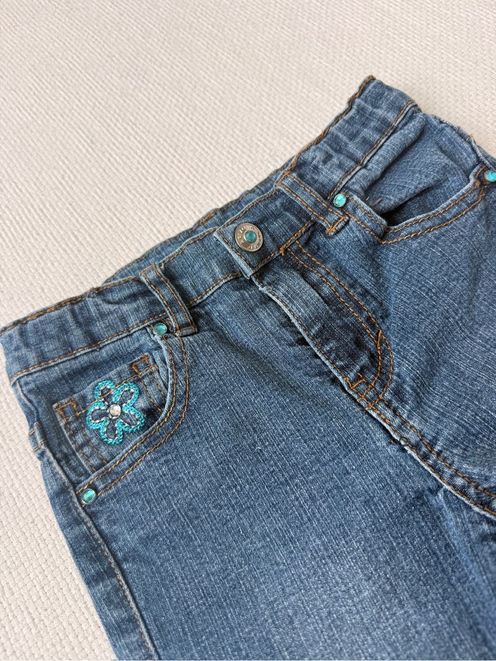 Arizona Jean Company Kids Blue Denim Jeans with Teal Accent - Picture 6 of 9